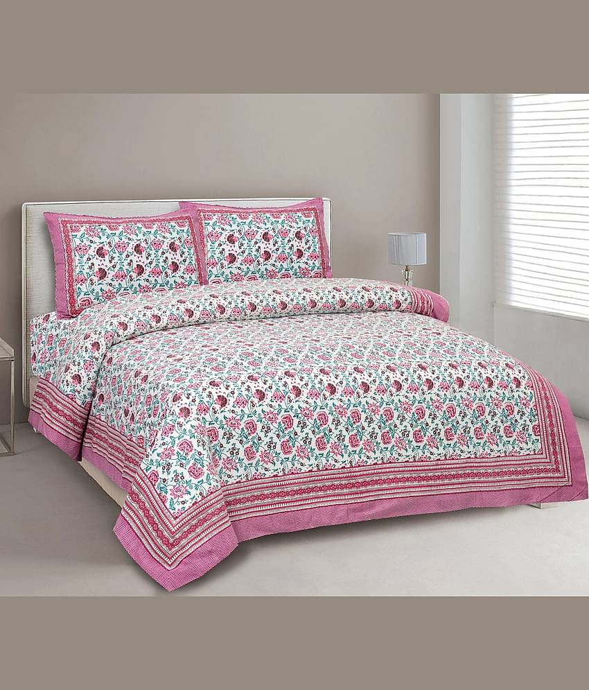 CLOTHORO Cotton 1 Double King Bedsheet with 2 Pillow Covers ( Multicolor )