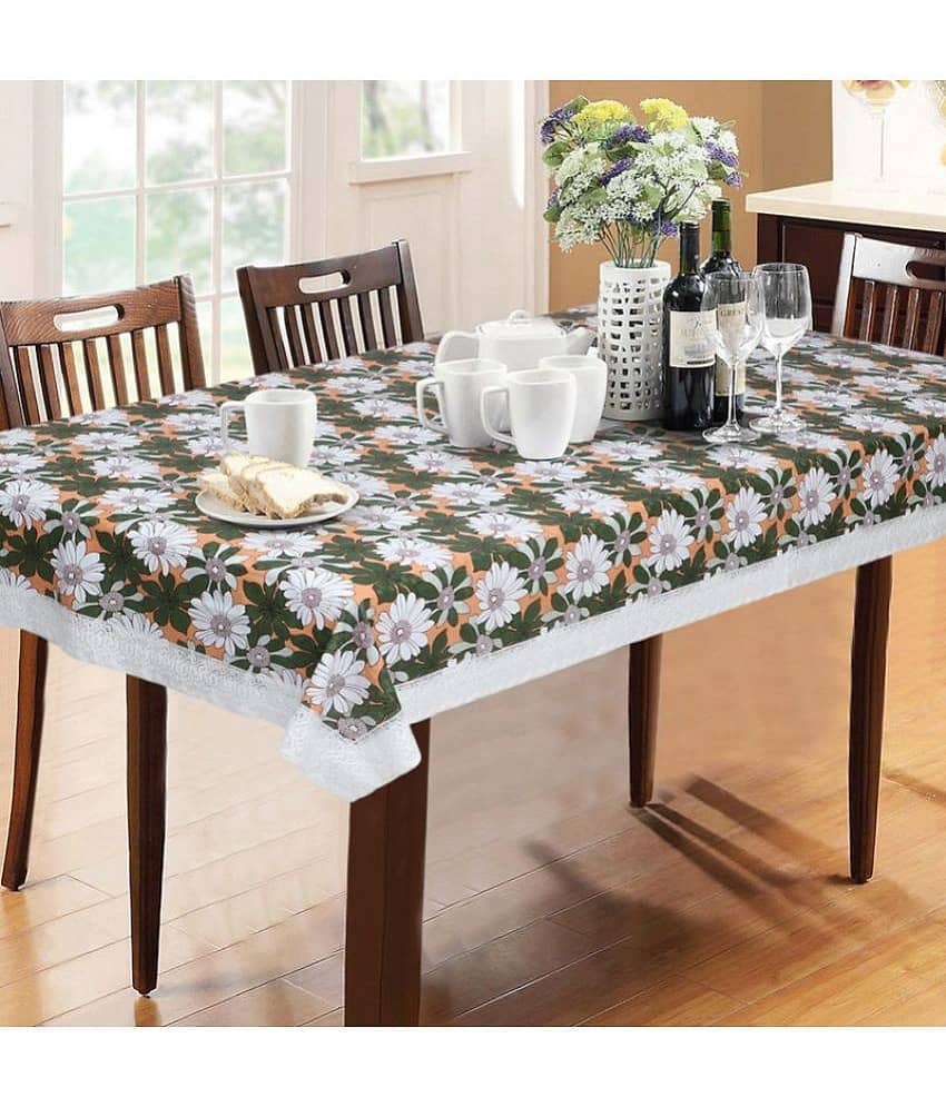 Printed PVC 6 Seater Rectangle Table Cover ( 228 x 152 ) cm Pack of 1 Green