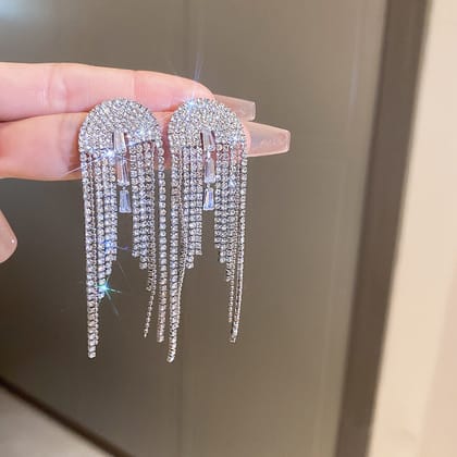 Baguette Cubic Zirconia Silver Anti Tarnish Dangler Tassel Earring For Women