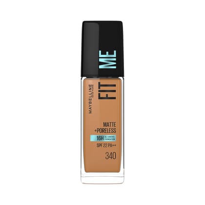 Maybelline New York Fit Me Matte + Poreless Liquid Foundation, 340 Maybelline New York Fit Me Matte + Poreless Liquid Foundation, 340 - 340 Cappucino with SPF 22 / 30 ml (Pack of 1)