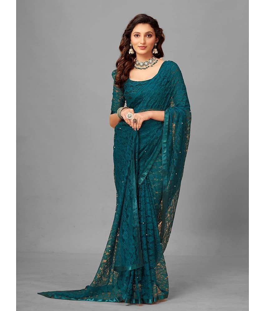 VANRAJ CREATION Brasso Self Design Saree With Unstitched Blouse Piece ( Green )