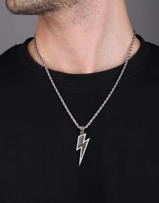 Lightning Flash Iced Out Pendant (Black Onyx)-With Rope Chain 2.5 mm / Black Onyx