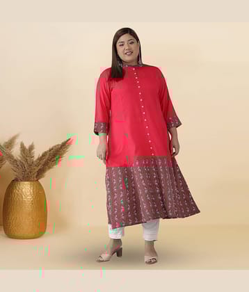 Yash Gallery Rayon Printed Anarkali Women's Kurti - Pink ( Pack of 1 )