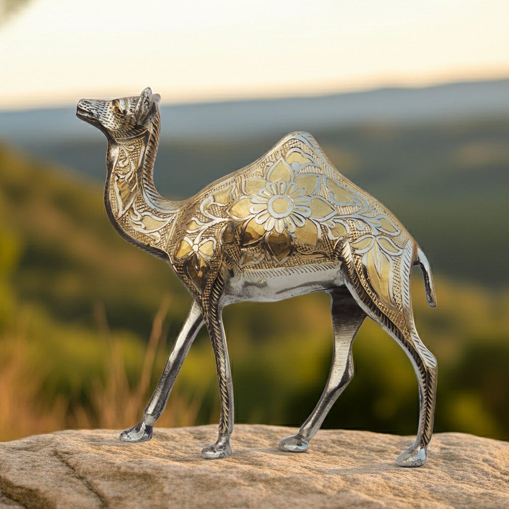 Classic Brass Camel Decorative Showpiece for Living Room & Shelf Decor, Height : 8 Inch (ANMAS143 A)