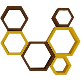 Onlinecrafts Wooden Wall Shelf Wooden Wall Shelf (Number Of Shelves - 6, Yellow, Brown)