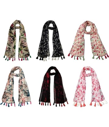 stolevilla Multi Printed Poly Cotton Yarn Stoles ( Pack of 6 )