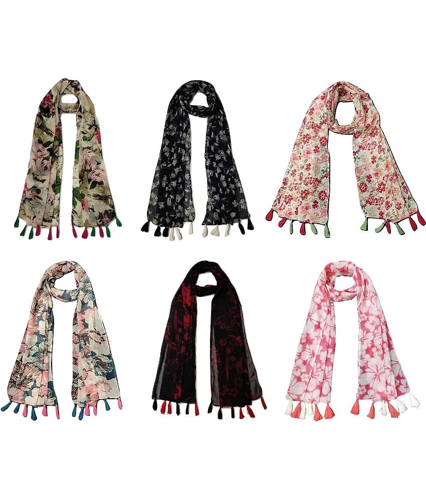 stolevilla Multi Printed Poly Cotton Yarn Stoles ( Pack of 6 )