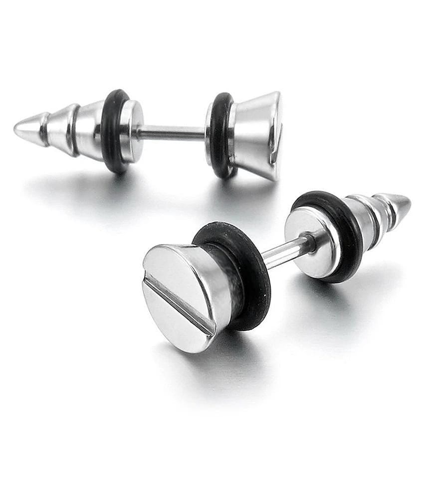 The Jewelbox Punk Funky Screw Nail 316L Surgical Stainless Steel Silver Rhodium Ear Stud Earring Pair Boys Men - None
