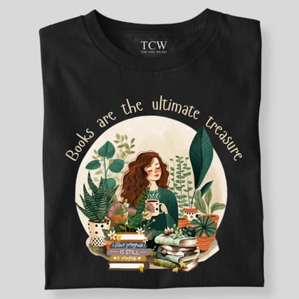 BOOKS ARE THE ULTIMATE TREASURE LADY-Black / S