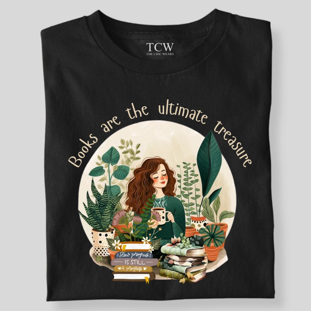 BOOKS ARE THE ULTIMATE TREASURE LADY-Black / S