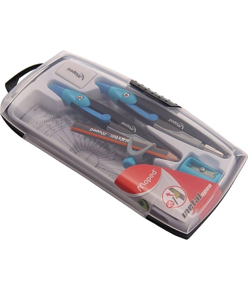 Maped Metal Open Compass - 9 Pcs Set - (Colors May Vary) | Geometry Box | Geometry Set | Instrument Box | Die - Casted Compass Box