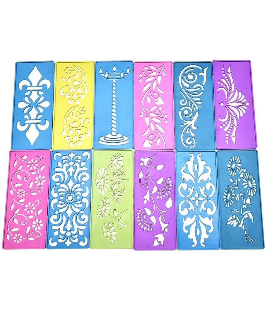 M G Enterprise DIY Plastic Rangoli Stencils For Floor and Wall PLS-E-12 Set of 12 pc (3 in x 7 in)