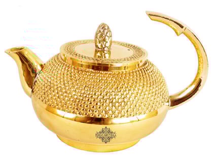 Indian Art Villa Brass Bubble Hammered Teapot with Lid & a Designer Handle, Serveware, Tableware-525ml