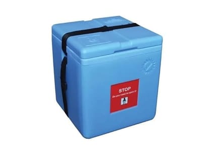 FAIRBIZPS 4 Ice Pack Vaccine Storage Carrier Box Portable CFC- Free Polyurethane Controller Vaccine Storage Box with Integral, Hinged Lid & Stopper 3.36 LTR Blue