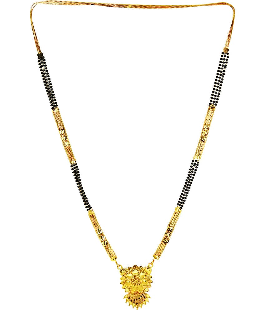 shankhraj mall gold plated black bead long mangalsutra for women-100139