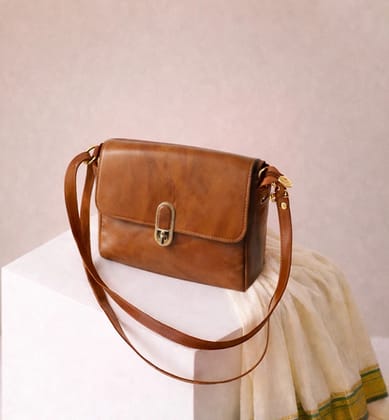 Premium Handcrafted Sheep Leather Flap Crossbody Bag – Tan Brown Premium Handcrafted Sheep Leather Flap Crossbody Bag – Tan Brown