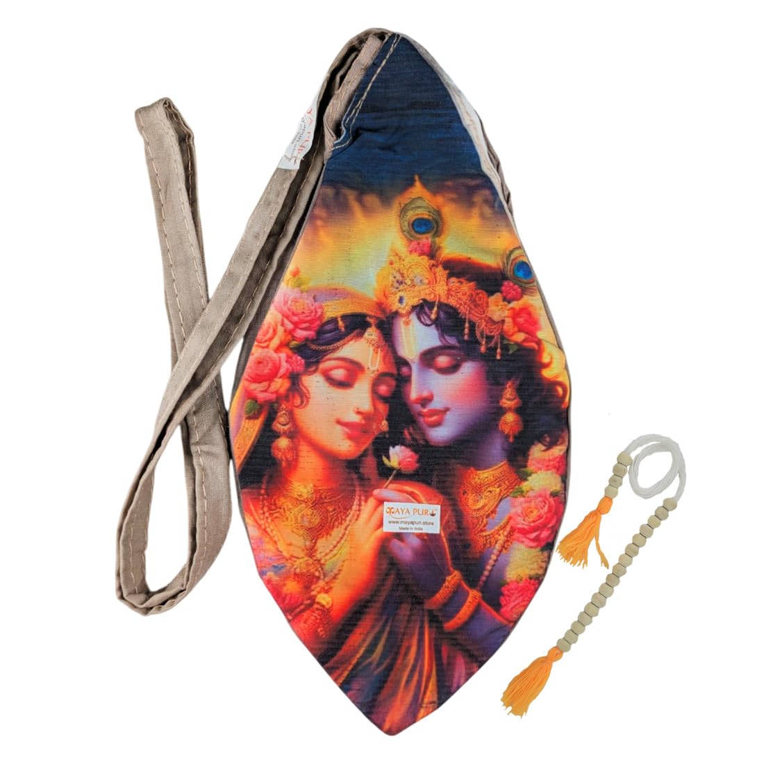 MAYAPURI Multicolor Pure Cottom Radha Krishna Printed Japa Mala Bag, Chanting Or Beads Bag with Zip Pocket and Sakshi Mala Counter (Pack of 1)