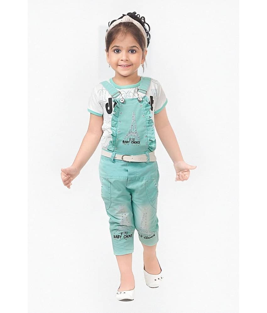 4 YOU Girls Denim Dungarees ( Pack of 1 , Green )