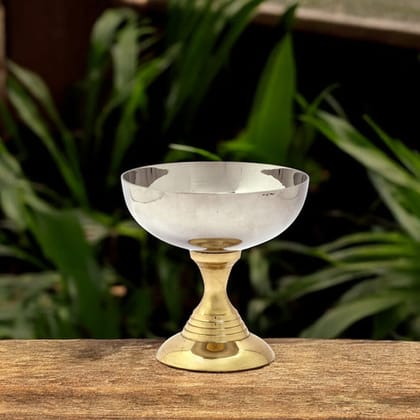 Handcrafted Silver Bowl with Brass Pedestal | Elegant Ceremonial Chalice Handcrafted Silver Bowl with Brass Pedestal | Elegant Ceremonial Chalice
