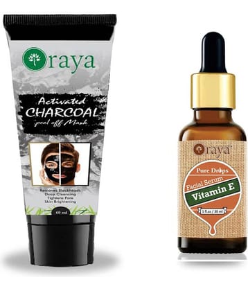ORAYA Vitamin-E Face Serum & Charcoal Peel Of Mask- Face Peel Masks 90 ml Pack of 2