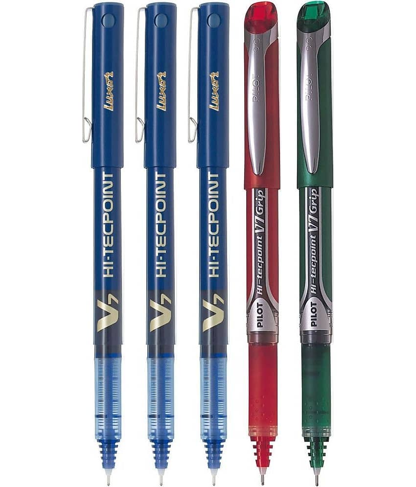 PILOT V7/V7 Grip (Blue/Red/Green - Set of 5) Roller Ball Pen