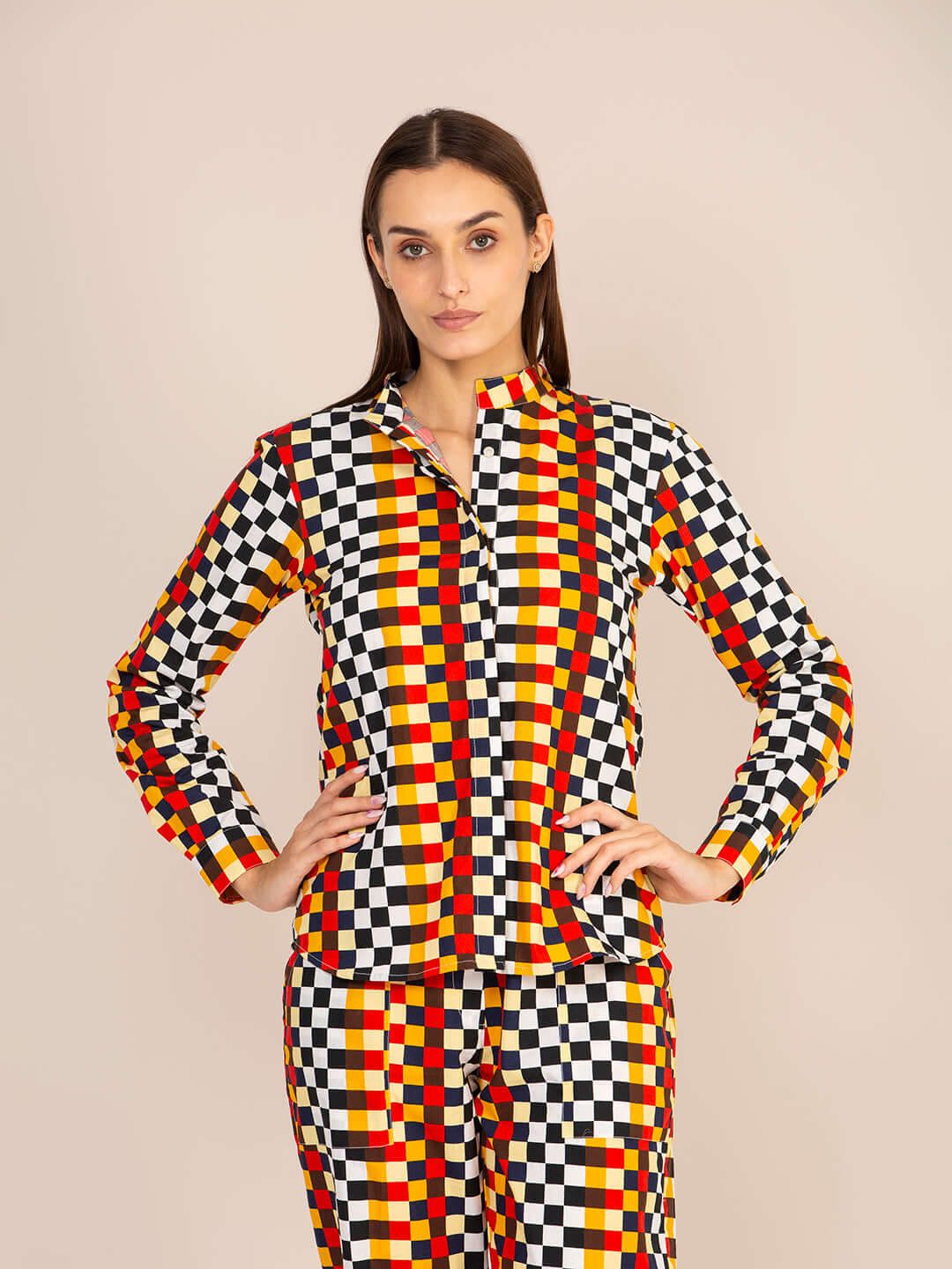 Women'S Premium Poplin Checkered Coord Set-M