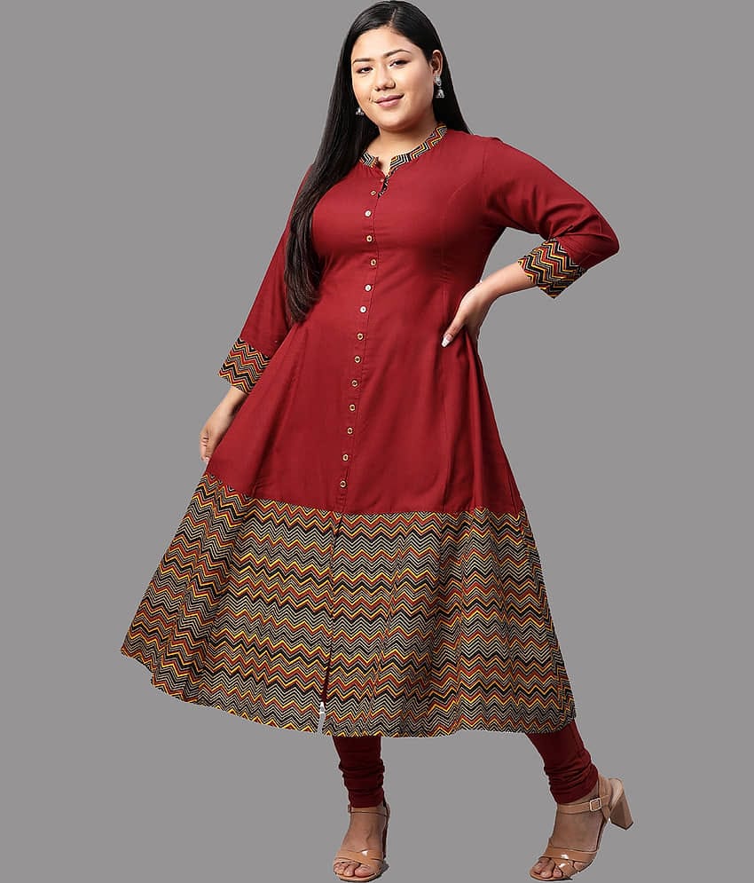 Yash Gallery - Maroon Rayon Women's Flared Kurti ( Pack of 1 )