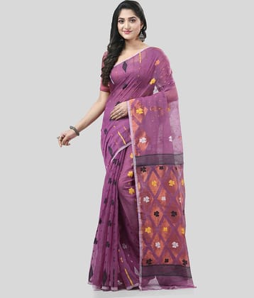 Desh Bidesh Cotton Self Design Saree Without Blouse Piece ( Purple )