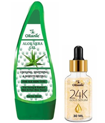Multipurpose Aloe vera Gel 130ml & 24K Gold Serum for Remove Dark Spots 30ml Combo of 2 Items
