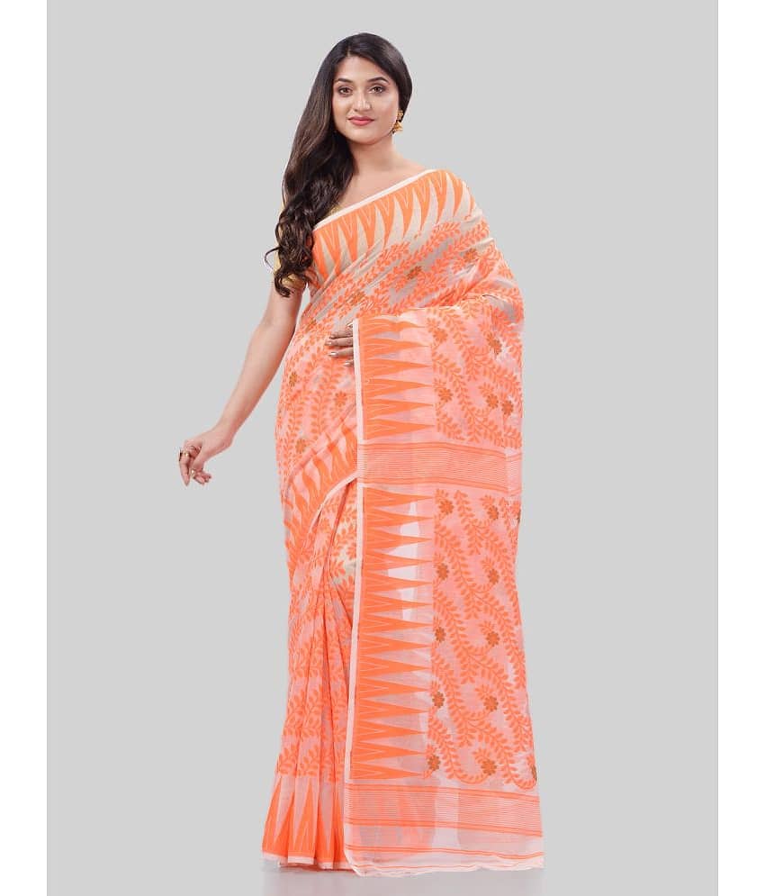 Desh Bidesh Cotton Self Design Saree Without Blouse Piece ( Orange )