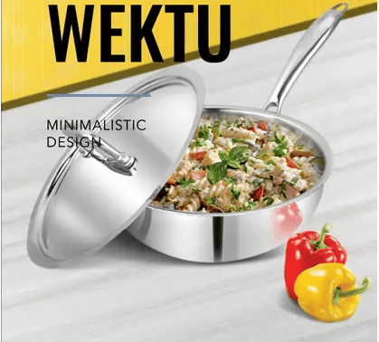 WEKTY WEKTU TRIPLY STAINLESS STEEL DEEP FRY PAN/WOK PAN WITH LID Wok with Lid 1.7 L capacity 20 cm diameter  (Triply, Induction Bottom)
