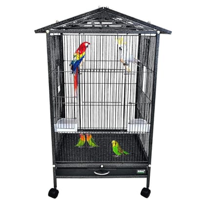 BURAQ Metal 30 Inch Sturdy Large Bird Cage For Parakeets, Cockatiels, Parrot Sun Conure, Green-Cheeked Parakeet, Lovebird Canary Finch Lovebird Pigeons With Rolling Stand (Bird Dream Home-N1)