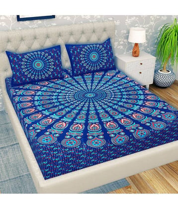 Cosito Cotton 1 Double Bedsheet with 2 Pillow Covers ( Blue )