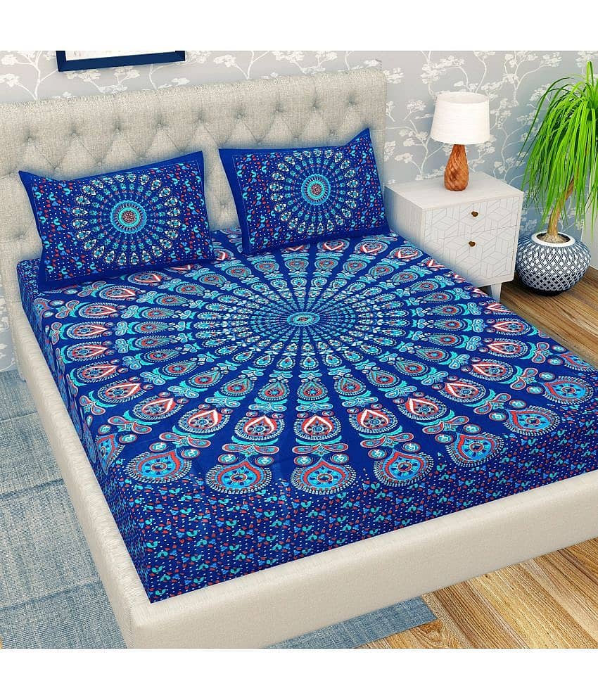 Cosito Cotton 1 Double Bedsheet with 2 Pillow Covers ( Blue )