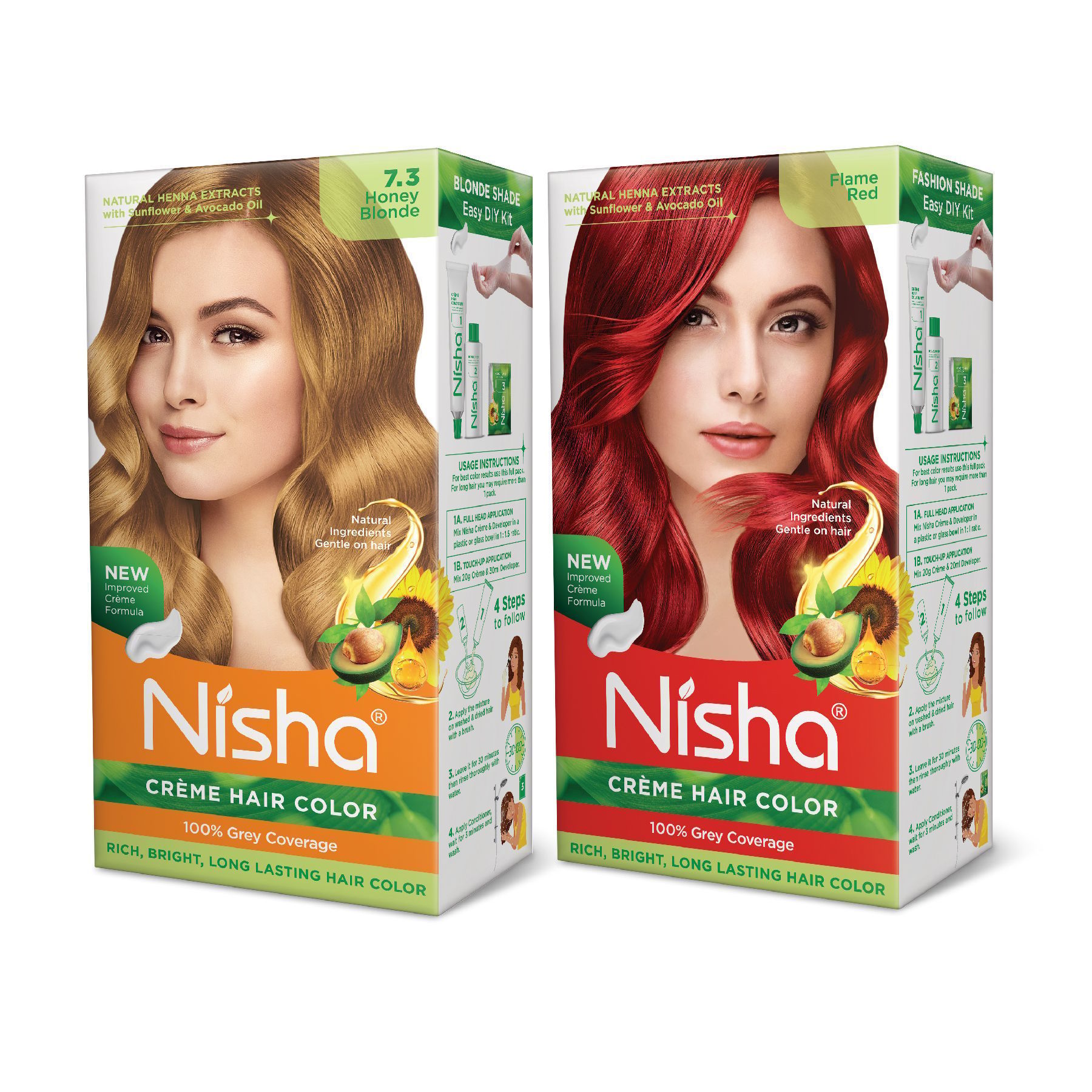 Nisha Creme Hair Color Combo, Pack of 2 Honey Blonde & Flame Red