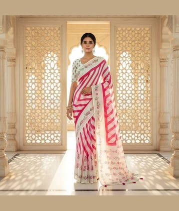 HEMA SILK MILLS Linen Printed Regular Saree With Unstitched Blouse Piece ( Multicolor )
