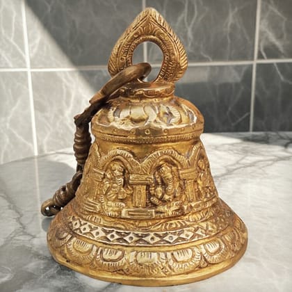 Brass Showpiece Bell With Chain God Idol Statue, Height : 6 Inch (BSMAS709)