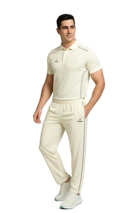 Jonex Men Cricket Uniform, Cricket Dress, Adults Half Sleeve Polyester T-Shirt & Trouser Pant Combo Set | Size - 30 | Off White