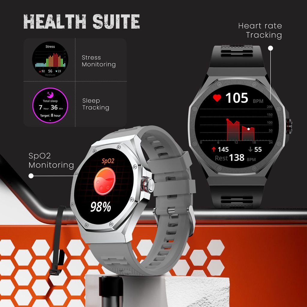 CELLECOR E4 Edge 1.52" HD+ Round Display with 850 NITS | BT-Calling | AOD | Smartwatch (Silver Grey)