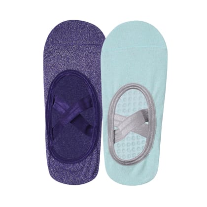 Yoga and Pilates Non-Slip Socks for Women - Set of 2 (Purple & Mint Green)