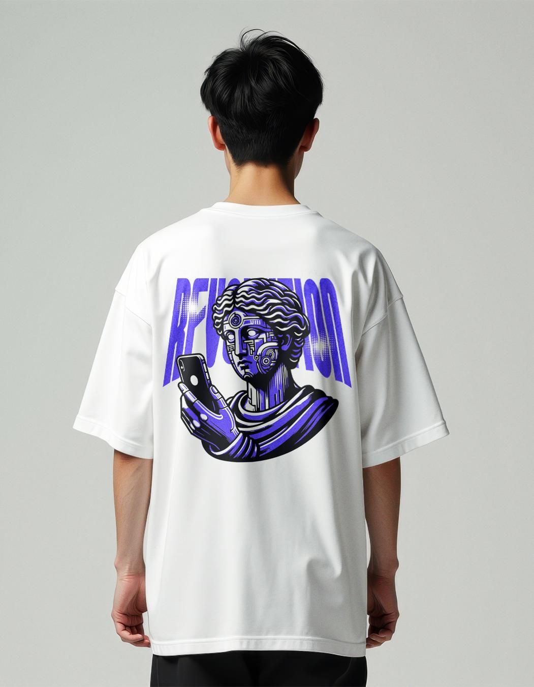 MountCart Store oversized baggy white back supercar printed tshirt for men and women