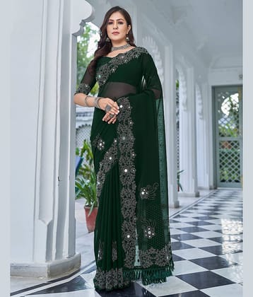 Satrani Georgette Embellished Saree With Unstitched Blouse Piece ( Green )