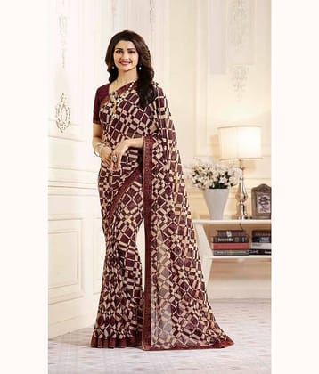 Gazal Fashions Chiffon Printed Saree With Unstitched Blouse Piece ( Maroon )