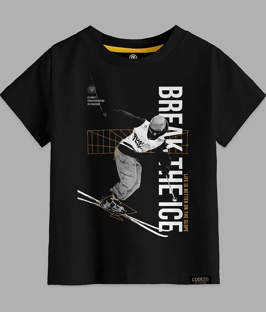 CODEZ Pack of 1 Boys Cotton Blend T-Shirt ( Black )