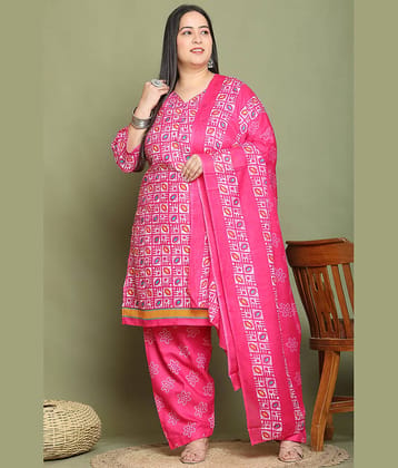 Rajnandini Cotton Blend Printed Kurti With Palazzo Women's Stitched Salwar Suit - Pink ( Pack of 1 )