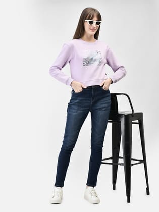Purple Printed Crop Length Sweatshirt-S / Purple
