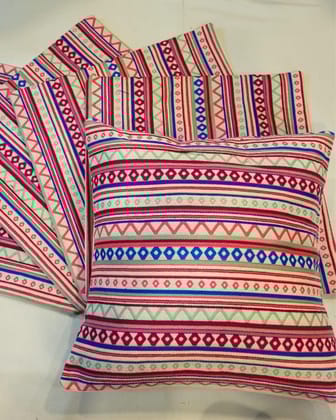 Khamma Ghani Cotton Regal Multicolor Cushion Covers-12x12 (Set of 5)