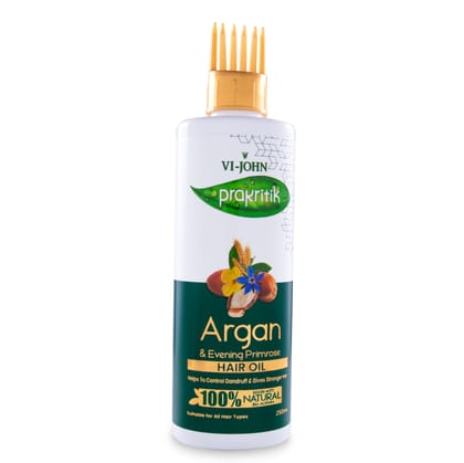 VI-JOHN Prakritik Argan & Evening Primrose Hair Oil for Men & Women | 250ml | Controls Dandruff | Stronger Hair | 100% Natural Bio Actives | Cruelty-free | Paraben Free | Vegan | Dermatologist Approved | All Hair Types VI-JOHN Prakritik Argan & Evening Primrose Hair Oil for Men & Women | 250ml | Controls Dandruff | Stronger Hair | 100% Natural Bio Actives | Cruelty-free | Paraben Free | Vegan | Dermatologist Approved | All Hair Types