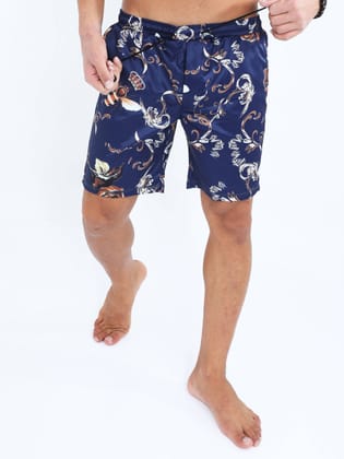 Men's Navy Blue Shorts with Bees Printed | Cactus-M