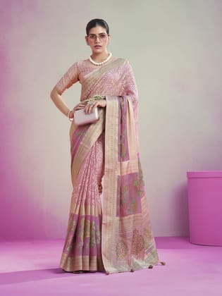 Baby Pink Poly Viscose Georgette Geomatric Designer Saree